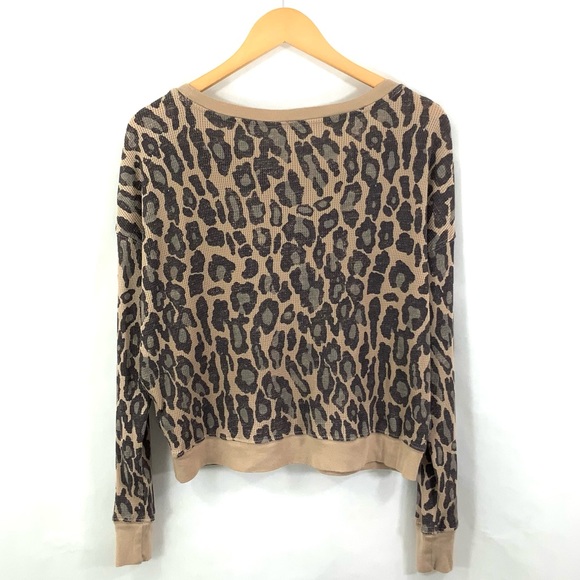 SPLENDID Leopard Print Long Sleeve Waffle Textured Thermal Top E18 - Picture 5 of 7